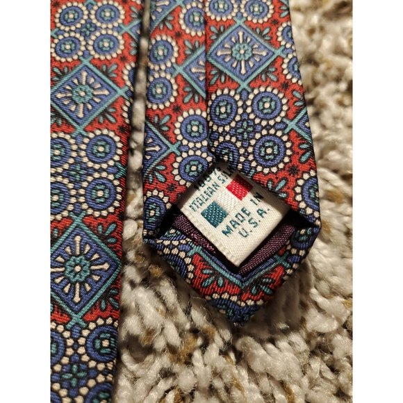 AUSTIN REED ENGLAND WOVEN PURE SILK MEN’S NECK TIE GEOMETRIC SQUARES JACQUARD - Picture 5 of 7